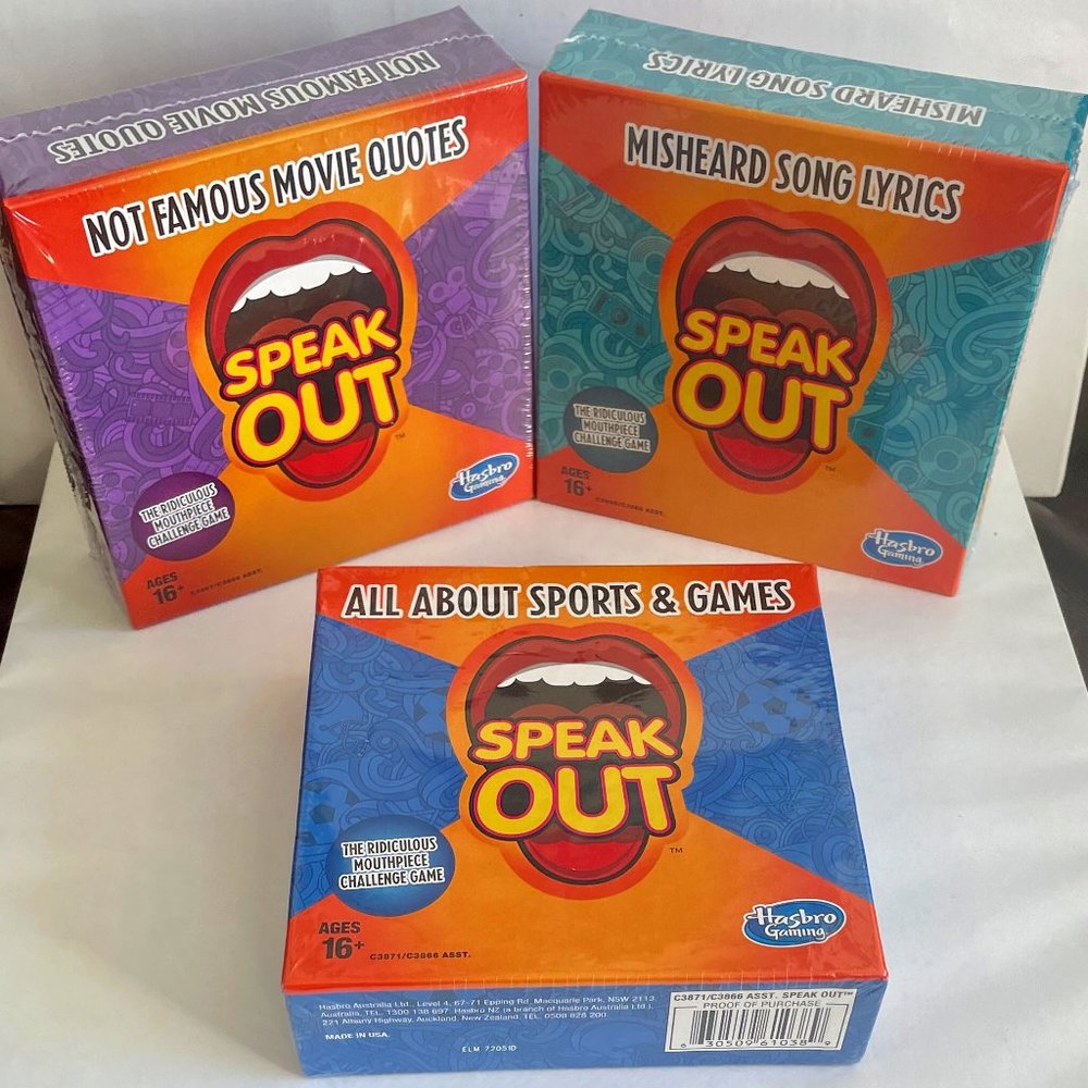 🆕 3 SPEAK OUT GAME PACKS  Not Famous Movie Quotes  Misheard Song Lyrics  Sports